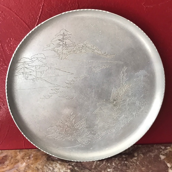 Vintage Etched Aluminum Serving Tray - Picture 1 of 7